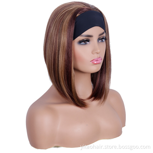 FAZHIYUAN Highlight Brazilian Colorful Silky Straight  Short  Bob  headband wig synthetic in synthetic hair wigs